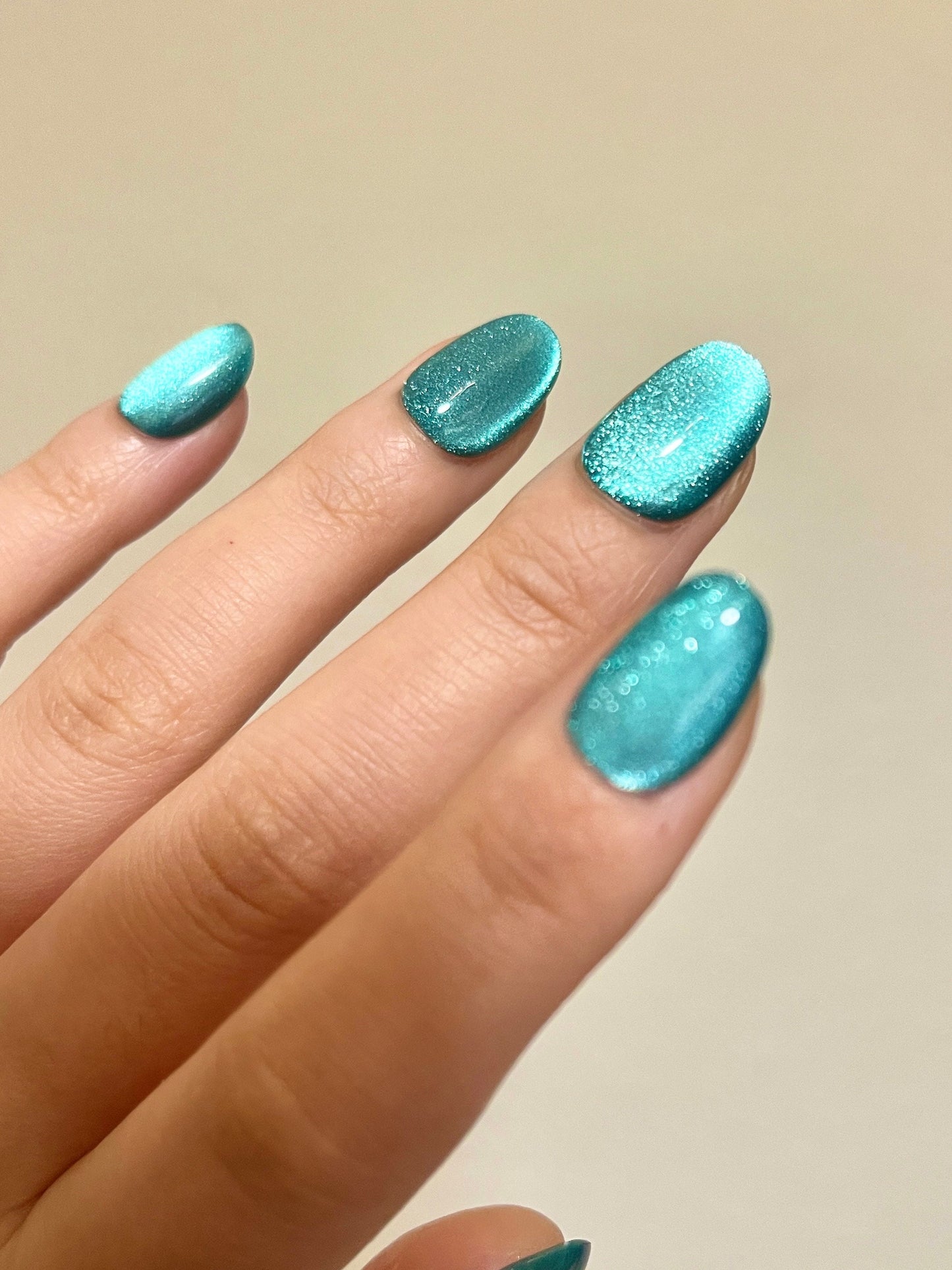 Da Melbourne| Emerald Green Cat Eye Nails press on nails, reuse nails, jelly fake nail, velvet sparkly nail, Limited stock