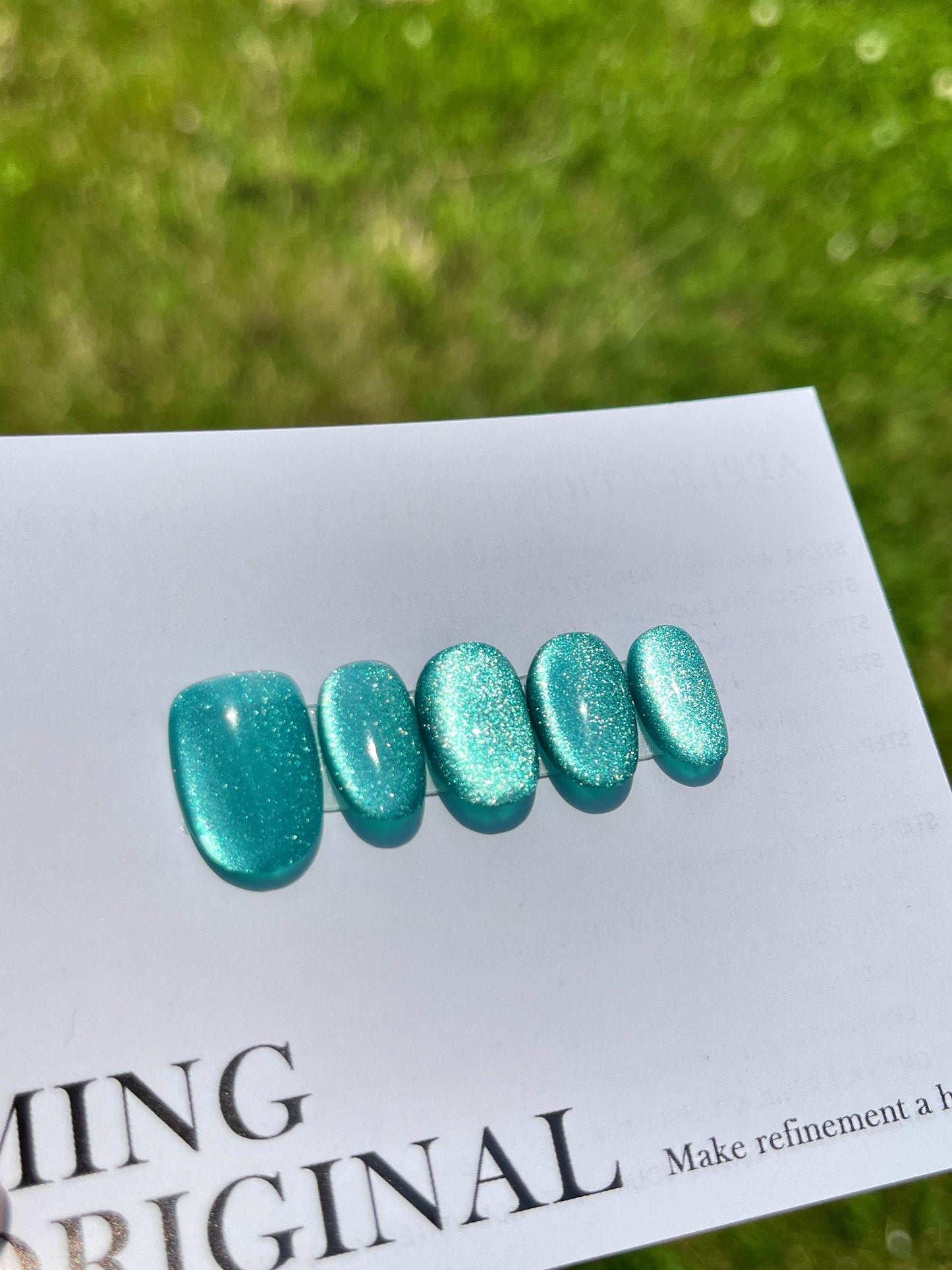 Da Melbourne| Emerald Green Cat Eye Nails press on nails, reuse nails, jelly fake nail, velvet sparkly nail, Limited stock