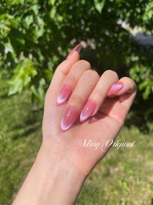 High transparency pink french cat eye Press on Nails, handmade Nails, Jelly Nails, valentine anniversary gift